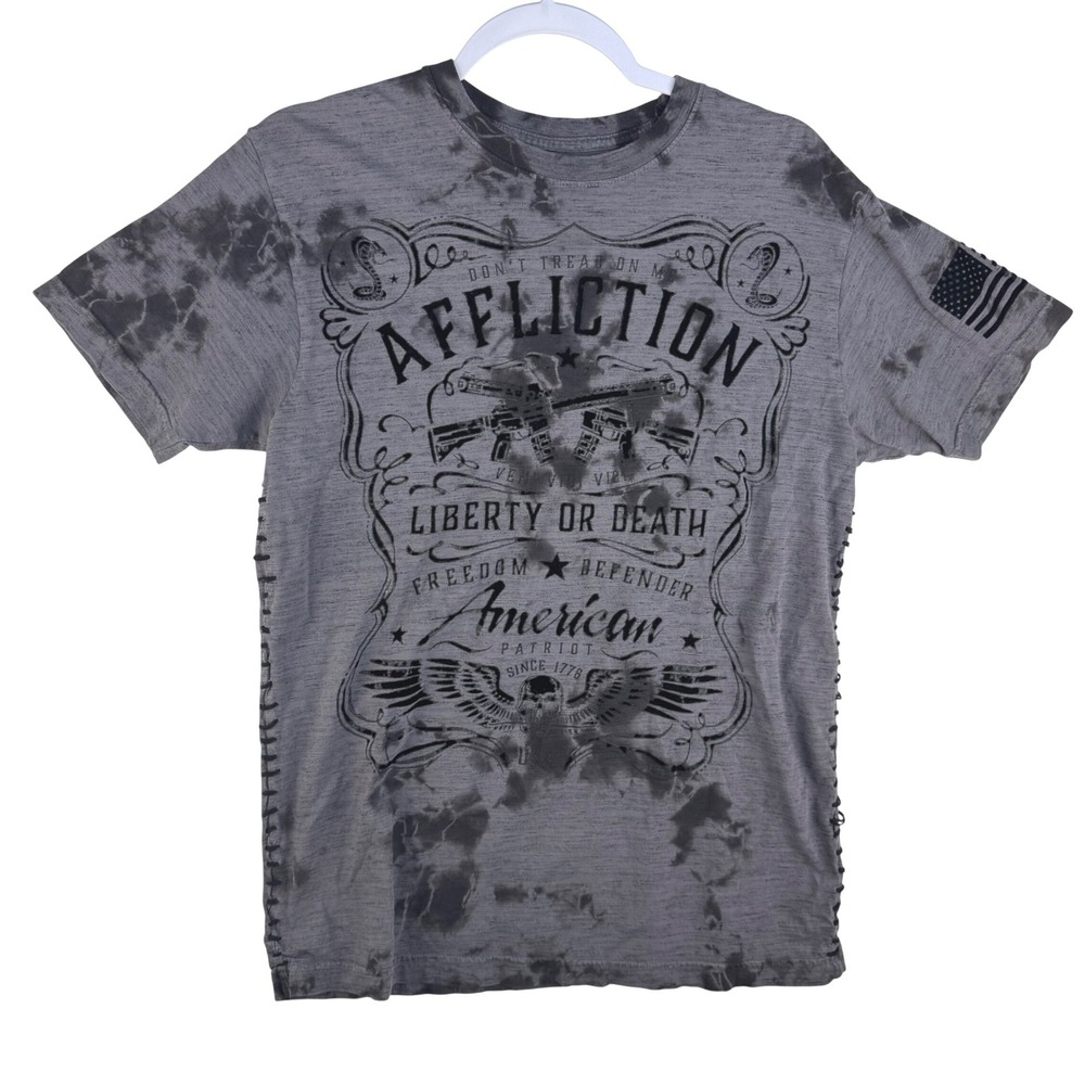 Affliction‎ Freedom Defender Mens Grey Tie Dye Graphic T-Shirt M Liberty Death